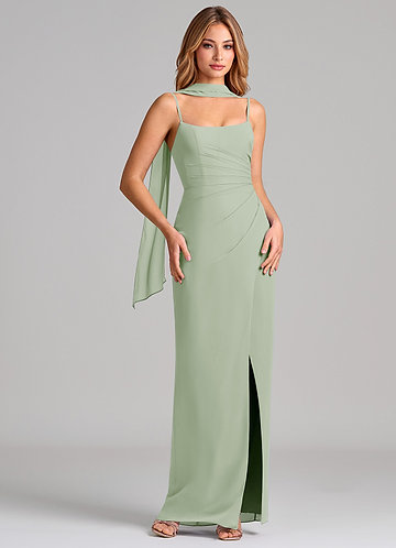 Azazie Calandra Suknie dla druhen Osłona Pofałdowany Szyfon Do ziemi Sukienka image1