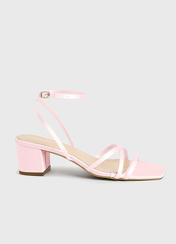 front Matching Color Matte Satin Cross Strips Block Heel Sandals