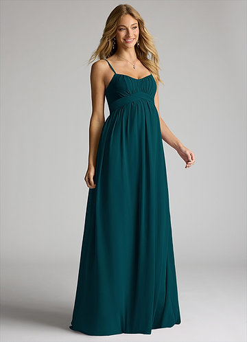 azazie maternity bridesmaid dresses Wedtrend Women Light Blue Embroidered Bridesmaid Dress A Line V-Neck  Pleated Long Wedding Guest Dress – WEDTREND main image 1