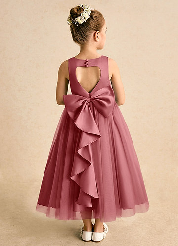 Azazie Solia Robes de Fillette d'Honneur Robe Princesse en Tulle Arc Antique Rose image1