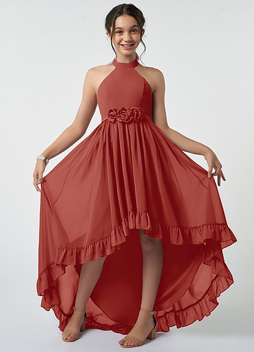 Azazie Hermione Junior Terracotta A-Line Chiffon Dress image1