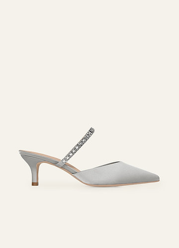 front Escarpins à talons chaton assortis en satin stretch et strass