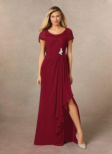 Azazie Mary Mother of the Brides Dresses Burgundy A-Line Side Slit Chiffon Dress image1