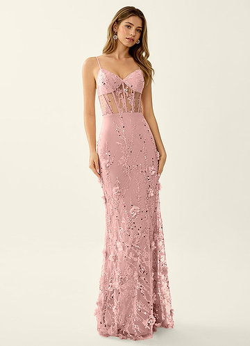 Risqunma Rosa Abito da ballo in tulle con perline e ricami di paillettes e fiori 3D image1