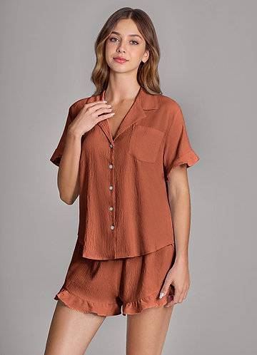 front Matching Color Ruffled Cloud-Soft Pajama Set