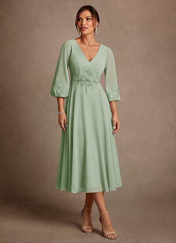 Azazie Ana Mother of the Bride Dresses Vestido Dusty Sage de Chiffon de Linha A com Renda image1
