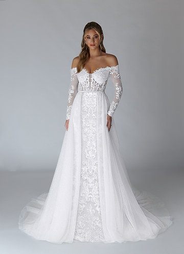 Azazie Solaris Wedding Dresses Diamond White A-Line V-Neck Sequins Tulle Dress image1
