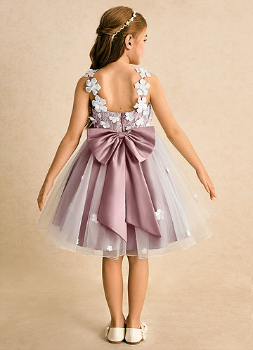 Azazie Junebug Flower Girl Dresses Ivory Dusty Rose Ball-Gown Lace Tulle Dress image1