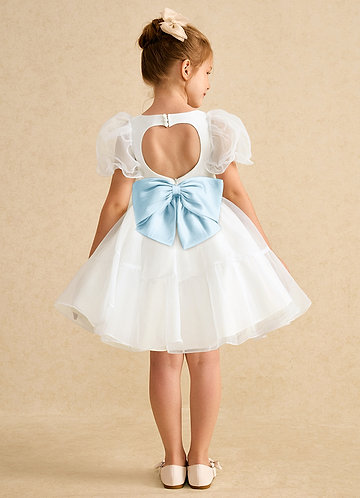 Azazie Debbie Vestidos de Niña de Flores Vestido de Marfil Azul Cielo de Organza de Princesa con Escote de Corazón image1