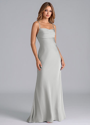 Azazie Seema Morsiusneitojen mekot Mrenneito Korsetti Joustava satiini Lattian pituus Pukeutua image1