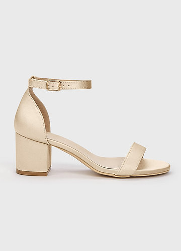 front Matching Color Matte Satin One Strap Buckle Block Heel Sandals