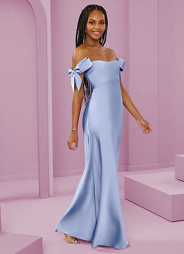 Barbie ♥ Azazie Bridesmaid Dresses Ice Sheath Off the Shoulder Stretch Satin Convertible Dress image1