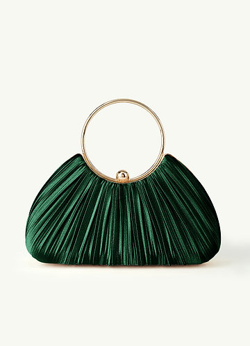 front Matching Color Metallic Satin Pleated Handbag