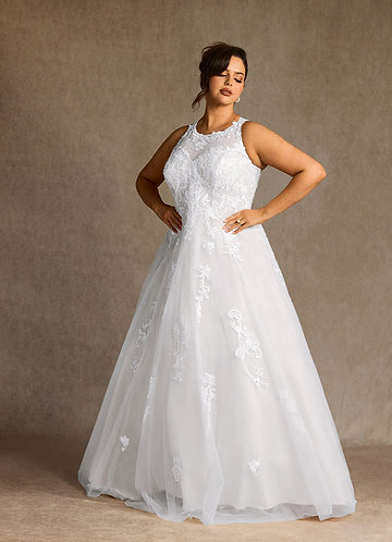 Azazie Melrose Wedding Dresses Diamond White A-Line Sweetheart Lace Tulle Dress image1