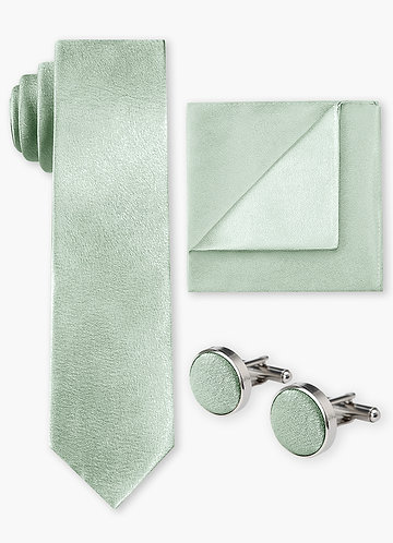 front Metallic Satin Wide Tie & Pocket Square & Cuff Links Set