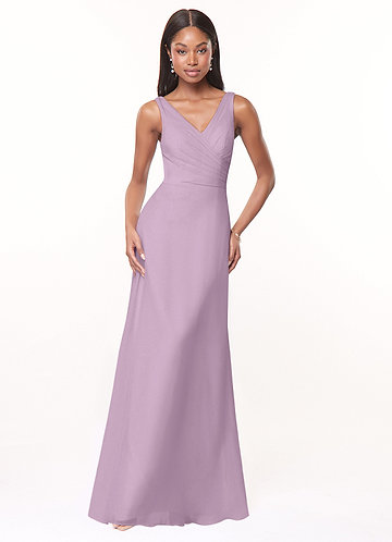 Azazie Nala Robes Demoiselle d'honneur Robe Trapèze en Mousseline de soie Plissée Glycine image1