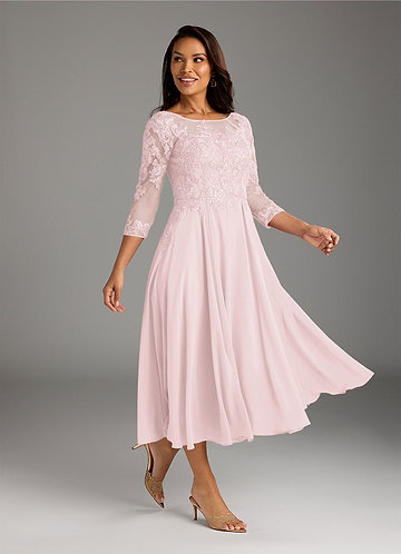 Azazie Marge Mother of the Brides Dresses Blushing Pink A-Line Scoop Lace Chiffon Dress image1