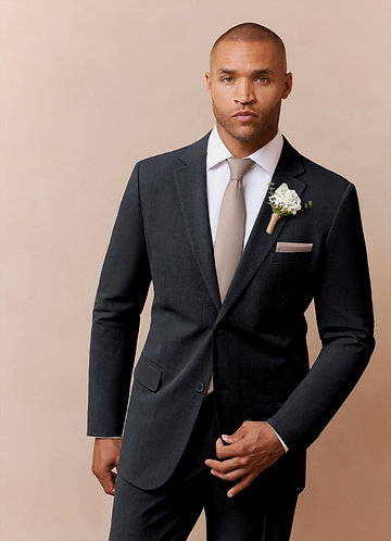 front Savile Charcoal Wool Blend Suit Jacket 0
