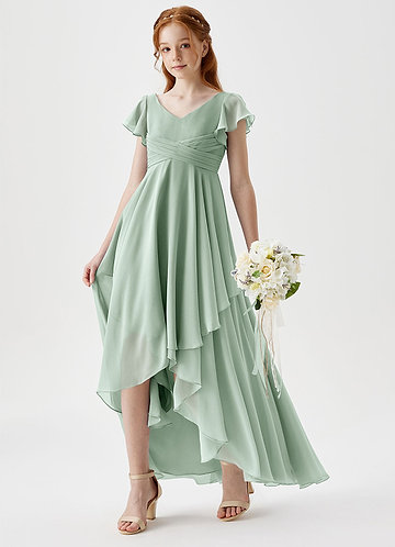 Azazie Caria Junior Agave A-Line Pleated Chiffon Dress image1