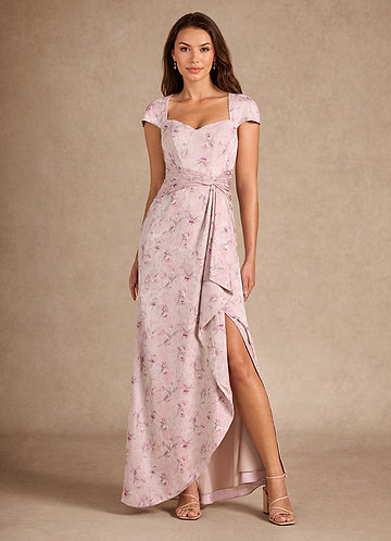 Azazie Elmira Vestidos de Madre de la Novia Vestido de Rosa Inglesa de Satén Elástico de Recto con Escote de Corazón image1