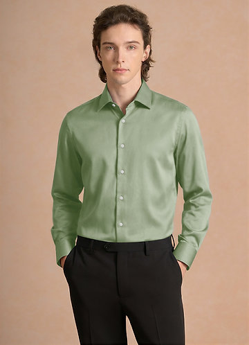 front Julian Dusty Sage Stretch Satin Dress Shirt