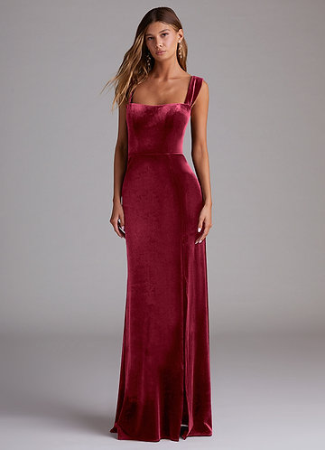 Azazie Junia Bridesmaid Dresses Burgundy Sheath Off the Shoulder Velvet Convertible Dress image1