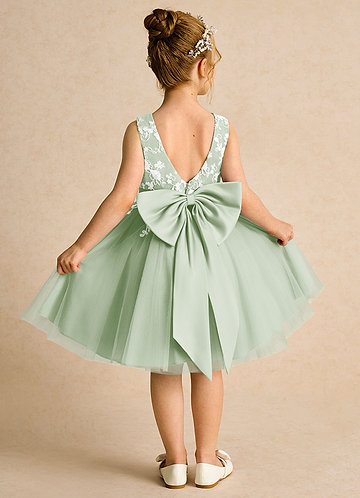 Azazie Butterfly Flower Girl Dresses Dusty Sage A-Line Lace Dress image1