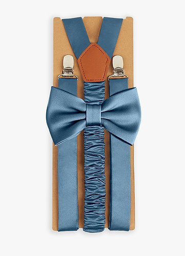 front Matching Matte Satin Bow Tie & Suspenders Set