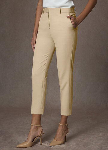 front Whitney Champagne Structured Stretch Cropped Dress Pants