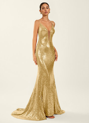 Astraea Chartreuse Glittrig V-ringad balklänning med öppen rygg och sjöjungfrumönster image1