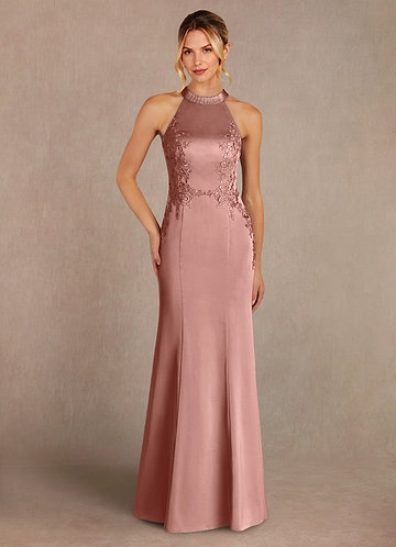 Azazie Tyra Mother of the Brides Dresses Rosette Mermaid Lace Stretch Satin Dress image1