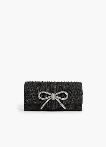 front Rhinestone Bow Pleated Flap Clutch