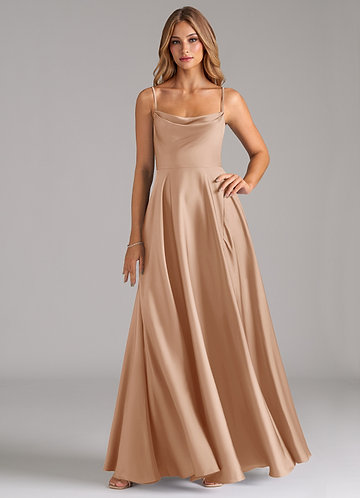 Azazie Elle Bridesmaid Dresses English Rose A-Line Pleated Stretch Satin Dress image1