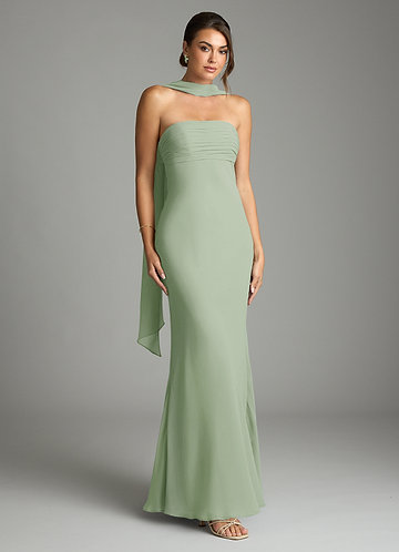green emerald velvet dress Moon Dance Strapless Dress in Sage main image 0