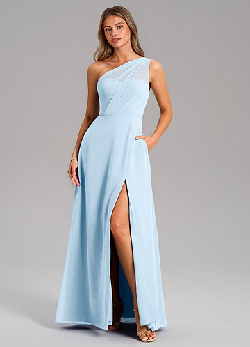 Azazie Phaedra Bridesmaid Dresses Vestido Céu Azul de Chiffon de Linha A com Um ombro image1