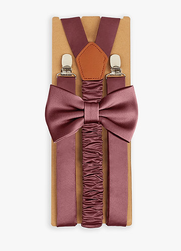 front Matching Matte Satin Bow Tie & Suspenders Set