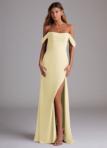 Azazie Saige Bridesmaid Dresses Lemon Sorbet A-Line Off the Shoulder Chiffon Convertible Dress image1