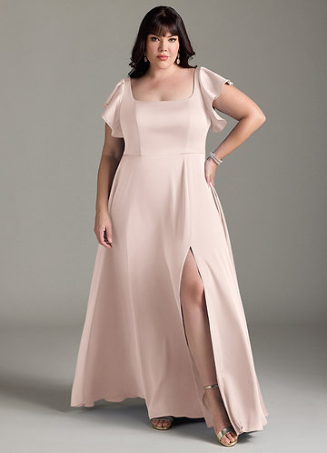 strapless open back dress Whimsical Square Short Sleeves Slit Chiffon Plus Size Bridesmaid Dress –  mollyevers.com main image 0