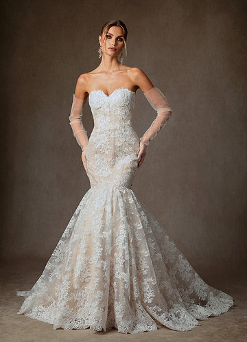 sachin and babi light blue dress Luxury Light Champagne Satin Ball Gown with Polka Dot Tulle Skirt and main image 1