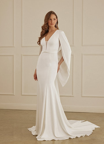 Christian Siriano Bridal for Azazie 2001 Wedding Dresses Plunging Cape Sleeve Crepe Back Satin Mermaid Gown image1