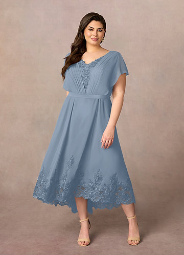 Azazie Palana Abiti da Mamma Sposa Abito A-Line in Chiffon Pizzo Blu Polveroso image1