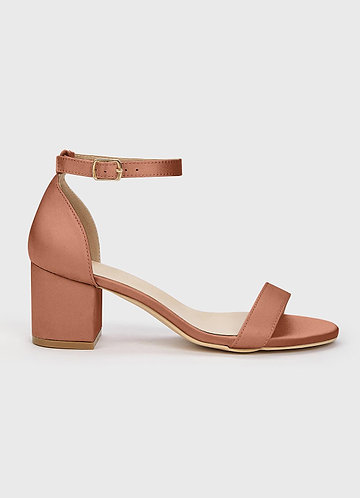 front Matching Color Matte Satin One Strap Buckle Block Heel Sandals