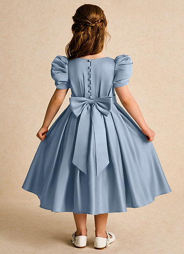 Azazie Miriam Abiti da Ragazza di Fiori Abito Principessa in Raso Opaco Plissettato Blu Polveroso image1