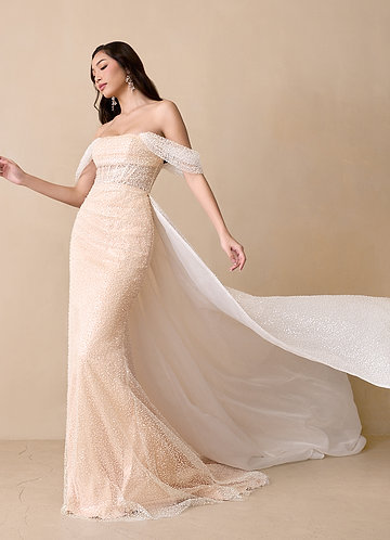 Azazie Eos Wedding Dresses Vestir Diamante Branco Rosa Inglesa de Miçangas de sereia com Fora do ombro image1