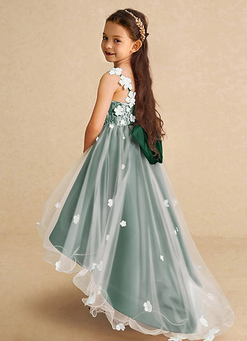 Azazie Celia Flower Girl Dresses Dark Green A-Line Lace Tulle Dress image1