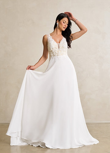 Azazie Trixie Abiti da Sposa Abito A-Line in Chiffon Lustrini Bianco Diamante Champagne image1
