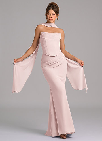 Azazie Sorrel Vestidos Dama de Honor Vestido de Rosa Rubor de Gasa de Corte Sirena con Corsé image1