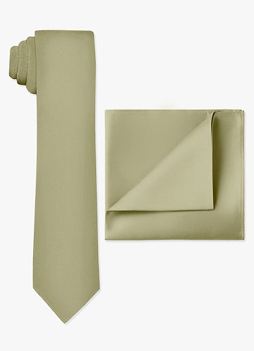 front Conjunto de gravata fina e lenço de bolso em cetim fosco