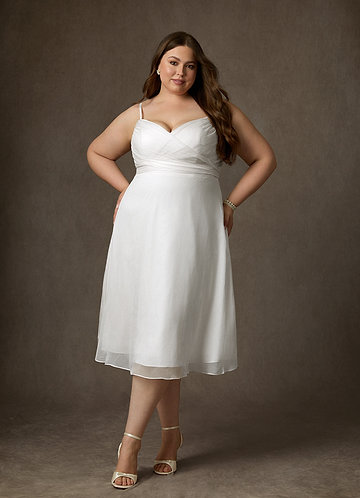 Azazie Kali Wedding Dresses Diamond White A-Line V-Neck Pleated Crinkle Chiffon Dress image1