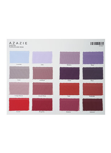 front Carte d'échantillons multicolores Azazie Chiffon Violets/Rouges